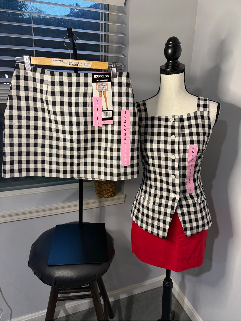 Express Black and White Gingham Mini Skirt